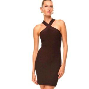 Aritzia Babaton Dress S Sculpt Knit Criss Cross Mini Dress Brown